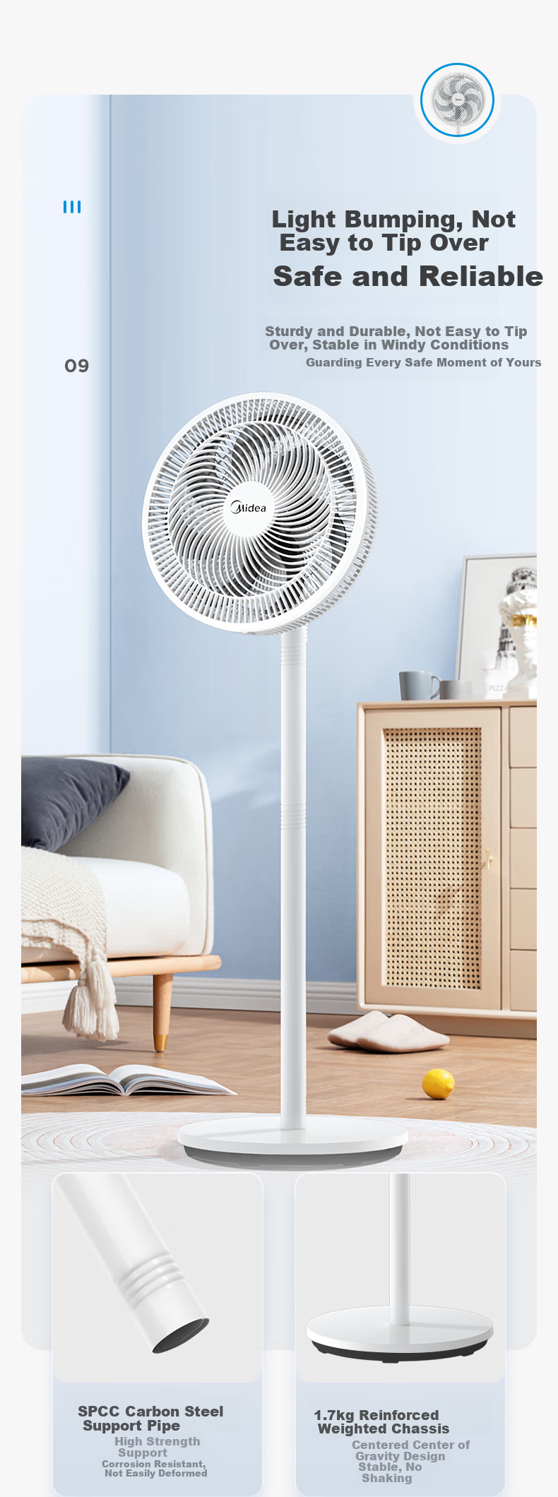 Midea Lucky Clover Sleep Fan 2S One-Touch Quick Assembly Floor Standing Fan Energy-Saving Level 1 Efficiency DC Quiet Small Fan SDJ30JL 5