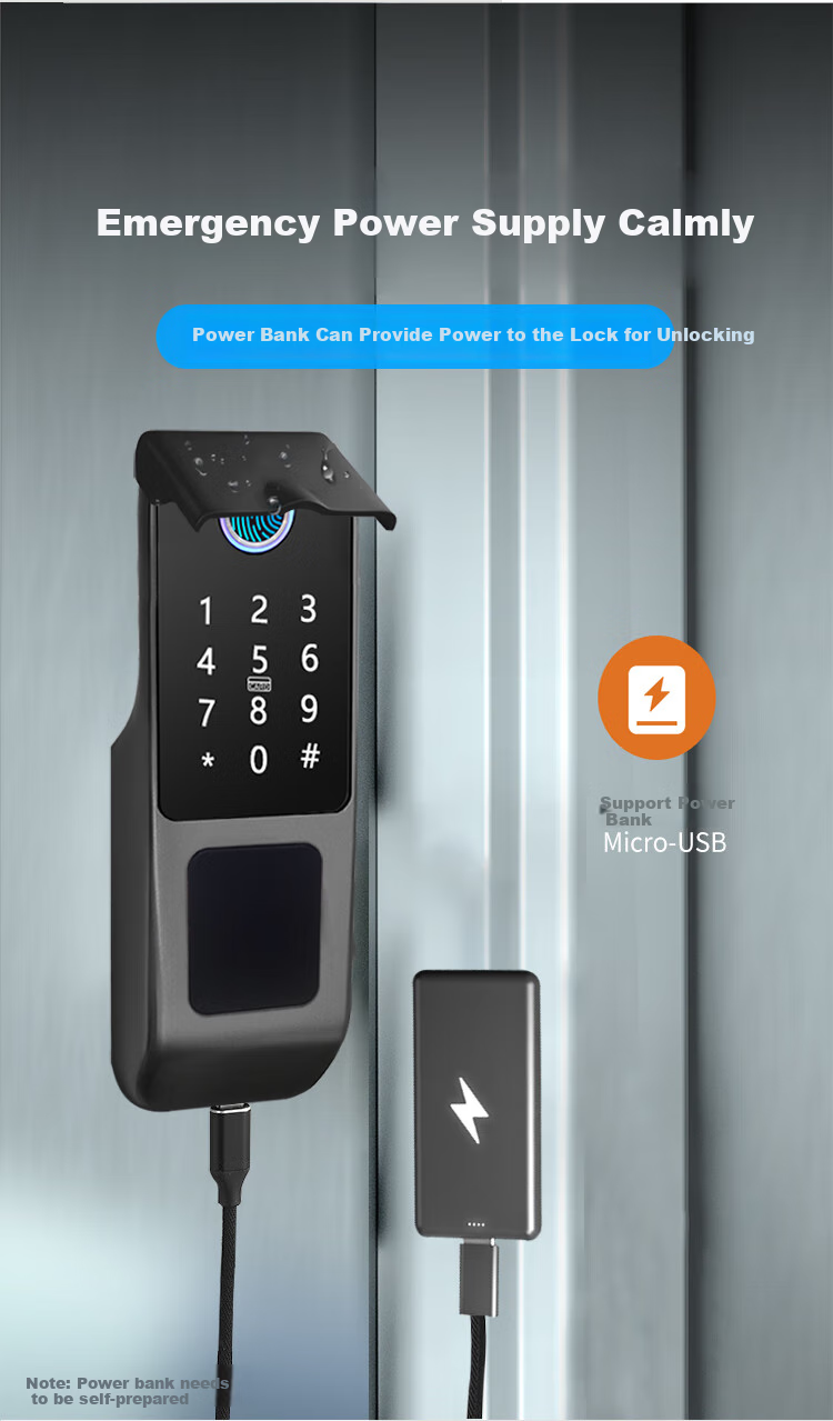 GSON Fingerprint Lock Password Lock Outdoor Waterproof Anti-Theft Door No Wiring Required Courtyard Gate Smart Old-Style Anti-Theft Door Fingerprint Lock 7