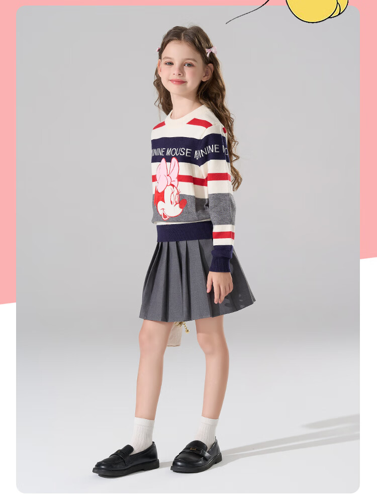 Disney Minnie Girls' Pullover Sweater Spring 2026 New Children's Versatile College Style Knitwear 3