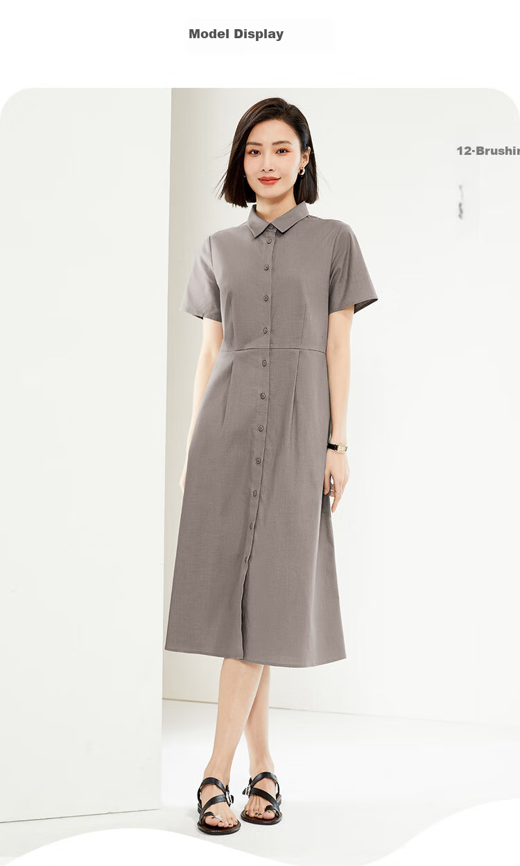 Giordano Women's Shirt Dress, Summer New Style, Lyocell Fabric, Commuter Waist-Cinching Lapel Short-Sleeve Dress, Women's Style 05465314 10