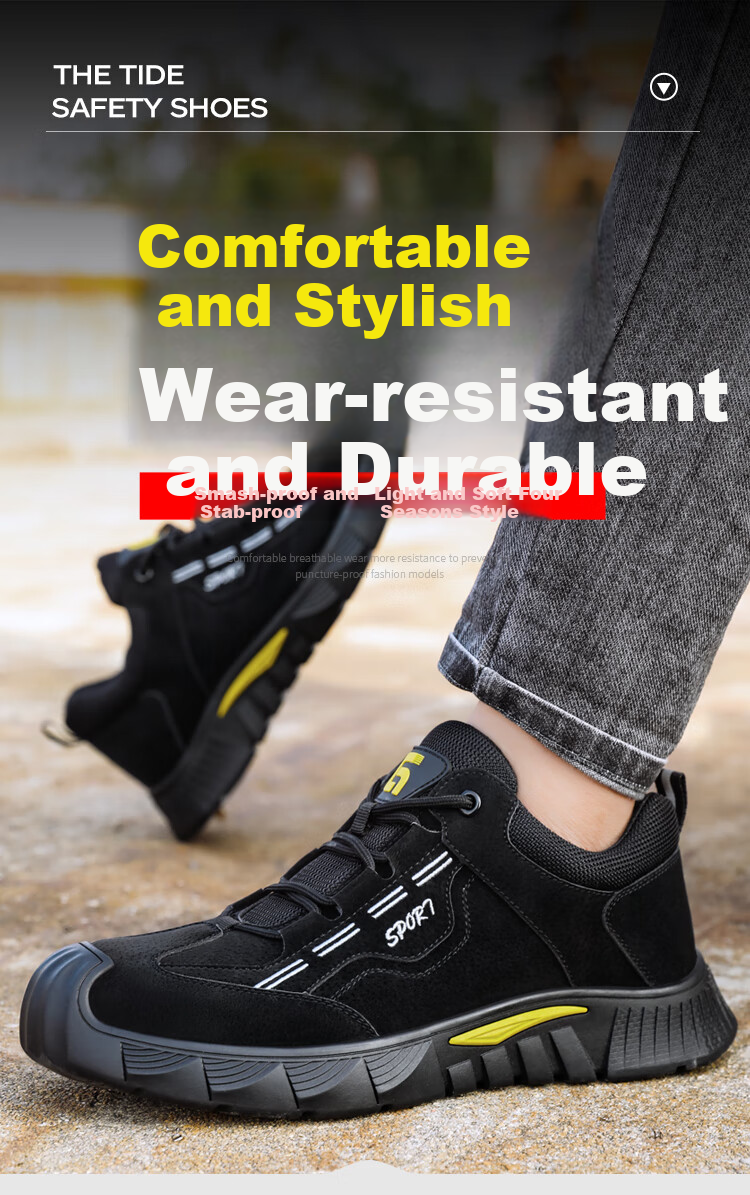 JUNBU Safety Shoes for Men with Steel Toe Cap, Anti-Smashing, Anti-Puncture, Lightweight, Comfortable, Wear-Resistant Construction Site Safety Work Shoes 0266BK Size 38 1