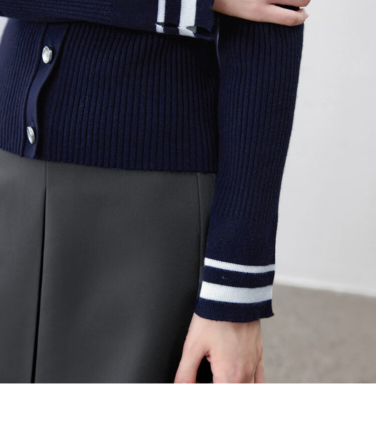 Sentubila Wool-Blend College Style Knit Sweater Women Autumn Colorblock Striped Polo Collar Hollow Out Split Slim Top 2