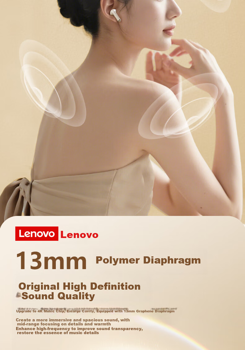 Lenovo Bluetooth Earphones, Semi-In Style, 2026 Popular Model, Bluetooth 5.4, Low Latency, High Sound Quality, Long Battery Life, HD Audio, Wireless Headphones, EA166, Moon Rock White 4