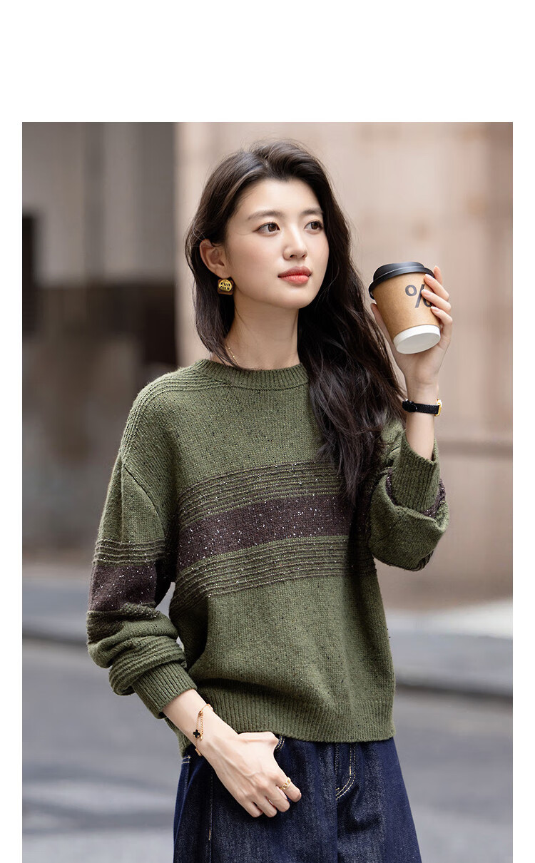 Demana "Twilight Embrace" Winter Wool Blend Vintage Crewneck Colorblock Ribbed Loose Knit Sweater for Women 1