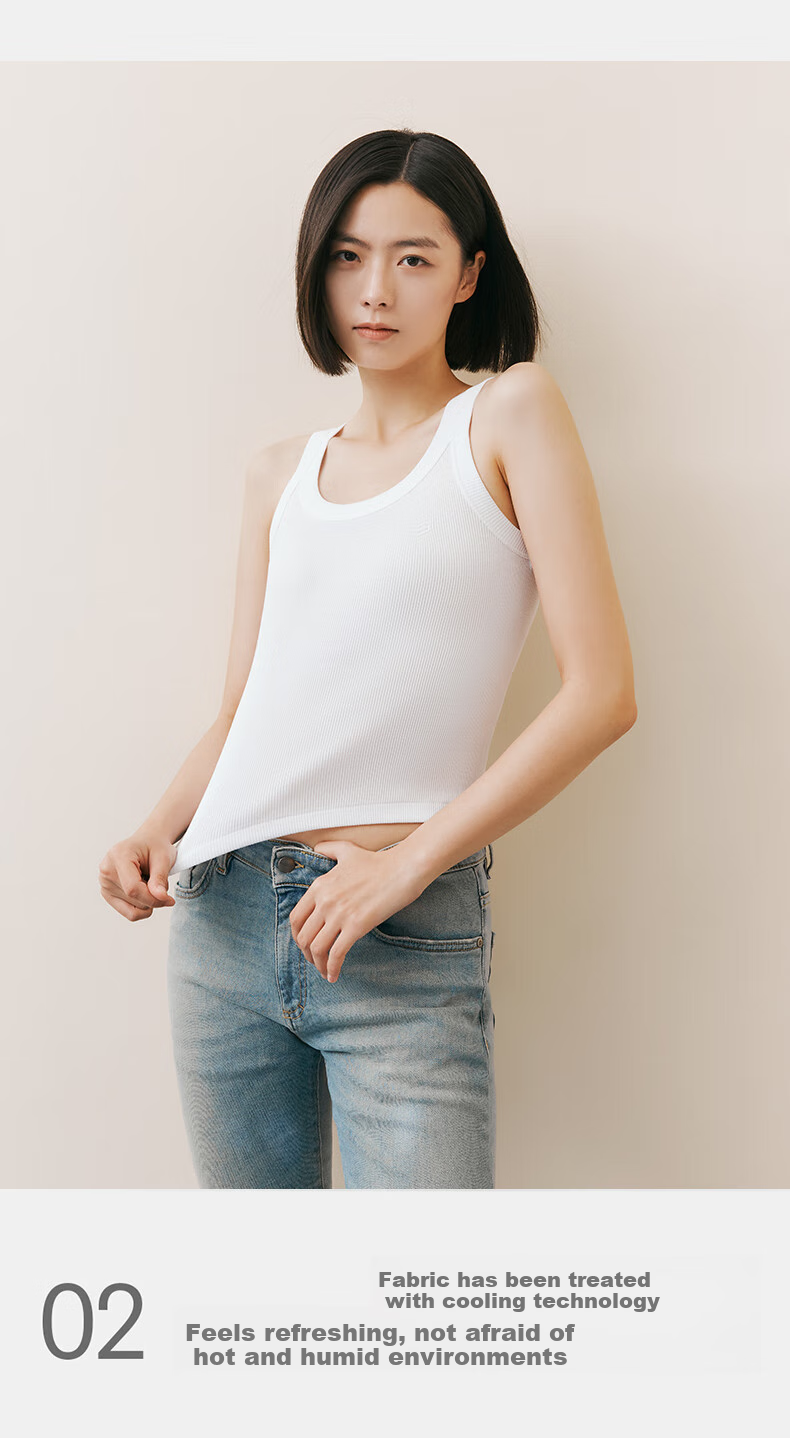 THREEGUN Women's Cotton Camisole Tank Top, Ribbed Slim-Fit Undershirt, Sexy Inner Wear, Seamless Integrated Knit, 2-Piece Set 6