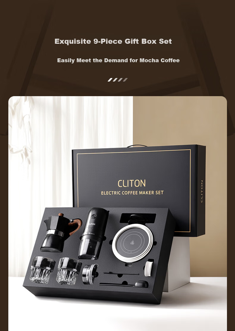 CLITON Pour-Over Coffee Maker Gift Box Set with Electric Coffee Grinder, Portable Coffee Machine for Italian Espresso And Mocha 2