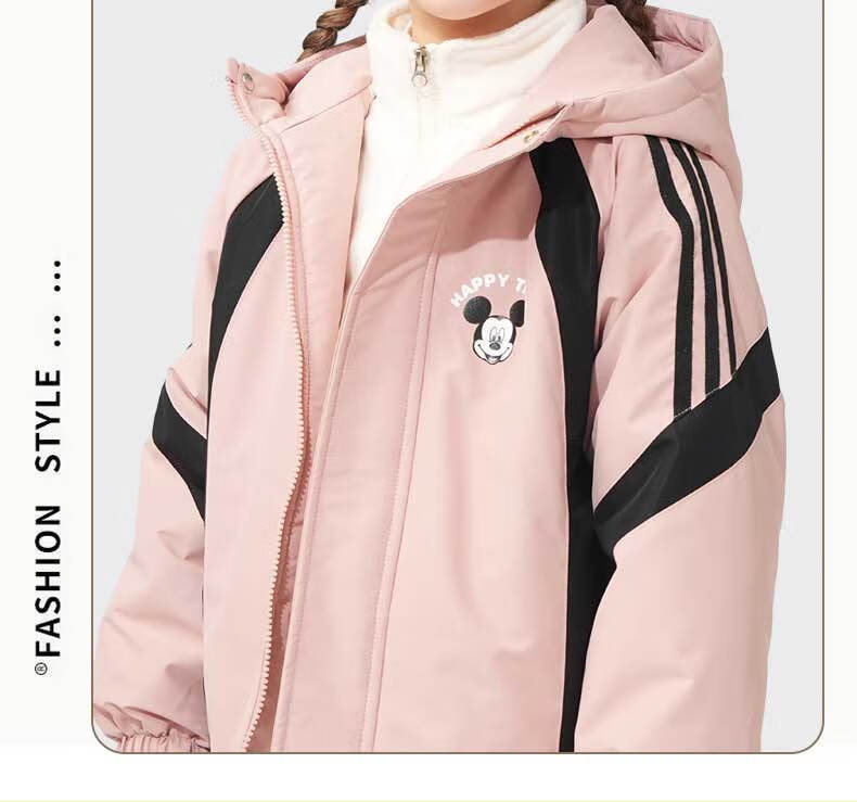 Disney Girls' Hooded Jacket with Fleece Lining 2-in-1 School Uniform Windproof Coat for Older Kids 10