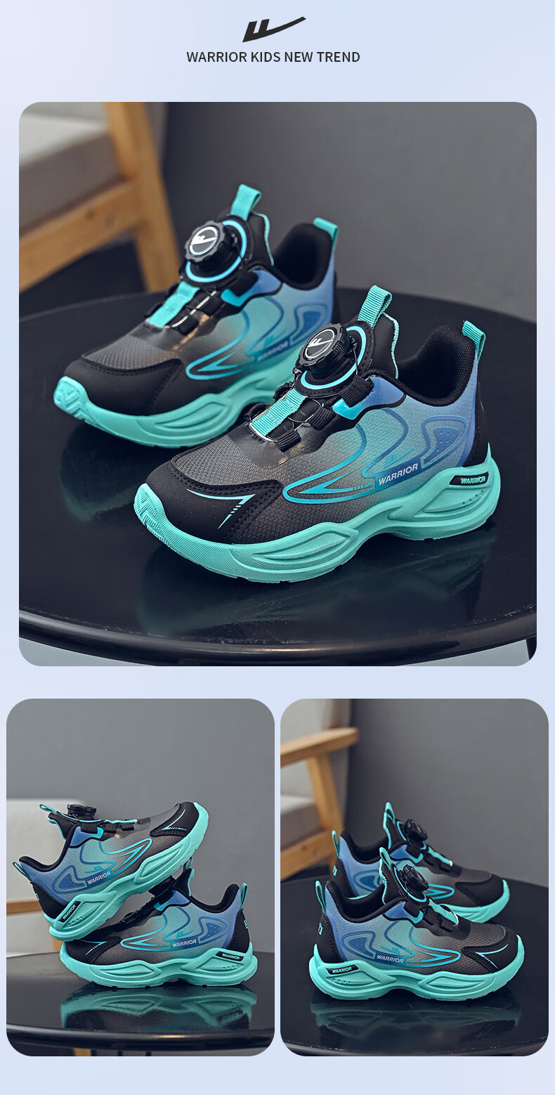 Warrior Boys' Running Shoes, Spring And Autumn Style, Fashionable And Lightweight Children's Sneakers WZ-1472, Black/blue/navy Blue, Size 34 4