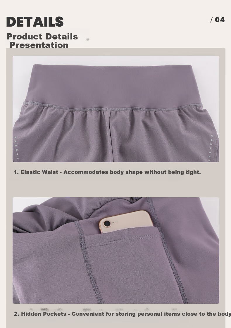 CAMEL Elastic Faux Two-Piece Fitness Pants for Women, High-Waisted Tight Running Trousers, Y23BA4L0029C, Misty Gray, XL 21