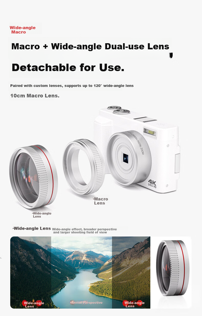 SONGDIAN Digital Camera, Replaces CCD, Entry-Level Point-And Mirrorless Vlog Camera, Flip Selfie Camera DC101AF Official Standard Configuration + Wide-Angle Lens Kit, 32GB Memory 6