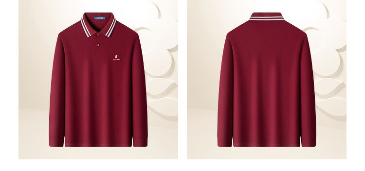 MONTAGUT Men's Lunar New Year Polo Shirt Long-Staple Cotton Mulberry Silk Linen Soft Comfortable Long Sleeve T-Shirt Linen Apricot XL 12