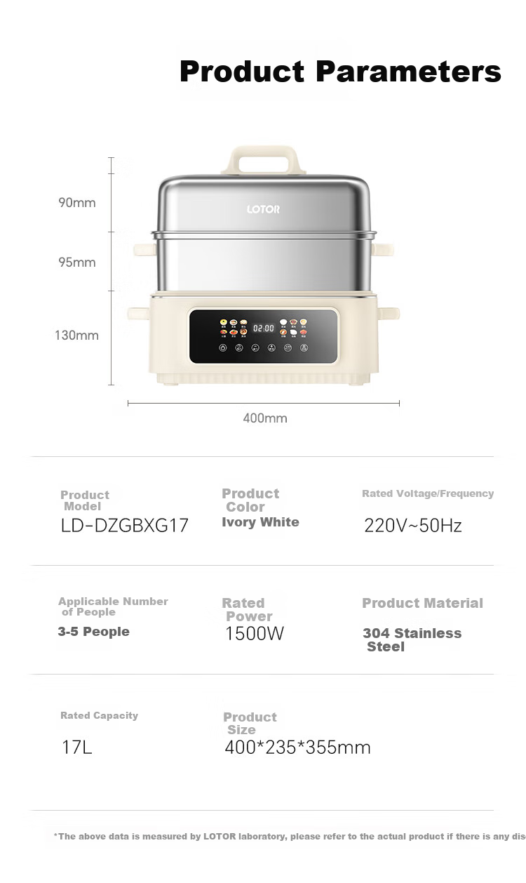 LOTOR Multi-Purpose Electric Steamer Pot, 3-Layer Stainless Steel Large Capacity Multi-Layer Steam Cooker for Home Use, Suitable for 3-4 People, Non-Coated Multifunctional Pot DZGBXG17 13
