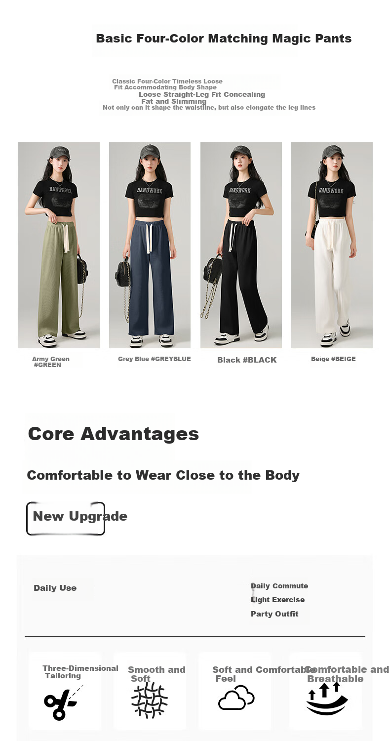 Jeanswest Women's Casual Pants, Chenille Wide-Leg Trousers, Spring And Summer Draping Lazy Style Slimming Straight-Leg Pants, Fashionable Versatile Trousers for Wome 2