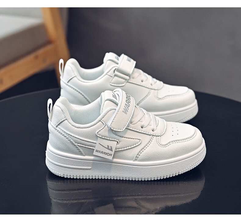 Warrior Children's Shoes Girls' Sports Shoes Spring And Autumn Soft Sole Sneakers Boys' School White Shoes WZ(CL)-0968 White Size 33 4