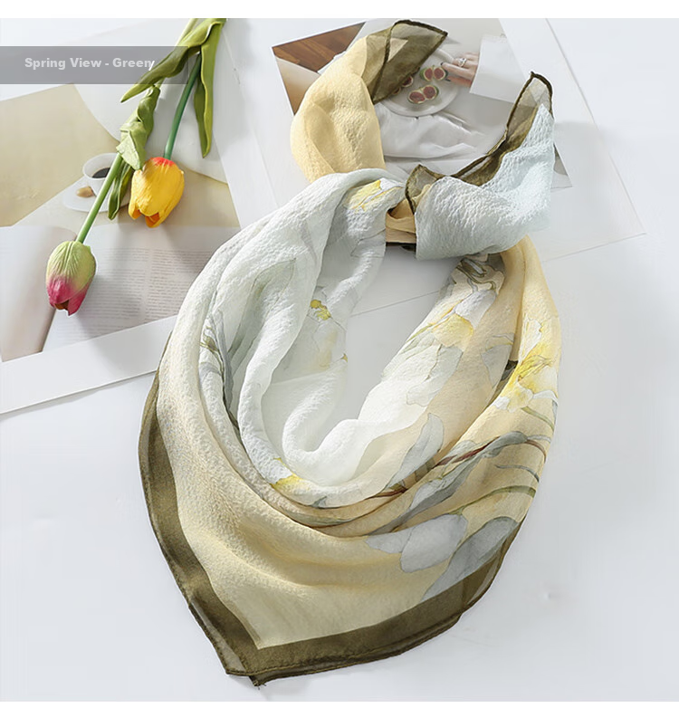 Shanghaigushi Silk Scarf for Women, Chiffon Shawl, Small Square Scarf, 100% Mulberry Silk Scarf, Gift Box, Present for Mom, National Day Gift 9