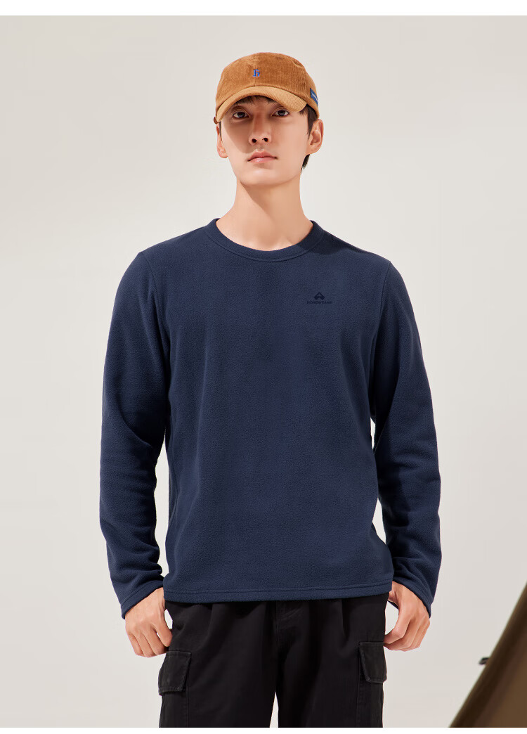 Toread Men's Fleece Pullover Spring Autumn New Round Neck Thin Polar Fleece Long Sleeve T-Shirt Warm Solid Color Base Layer Top 12