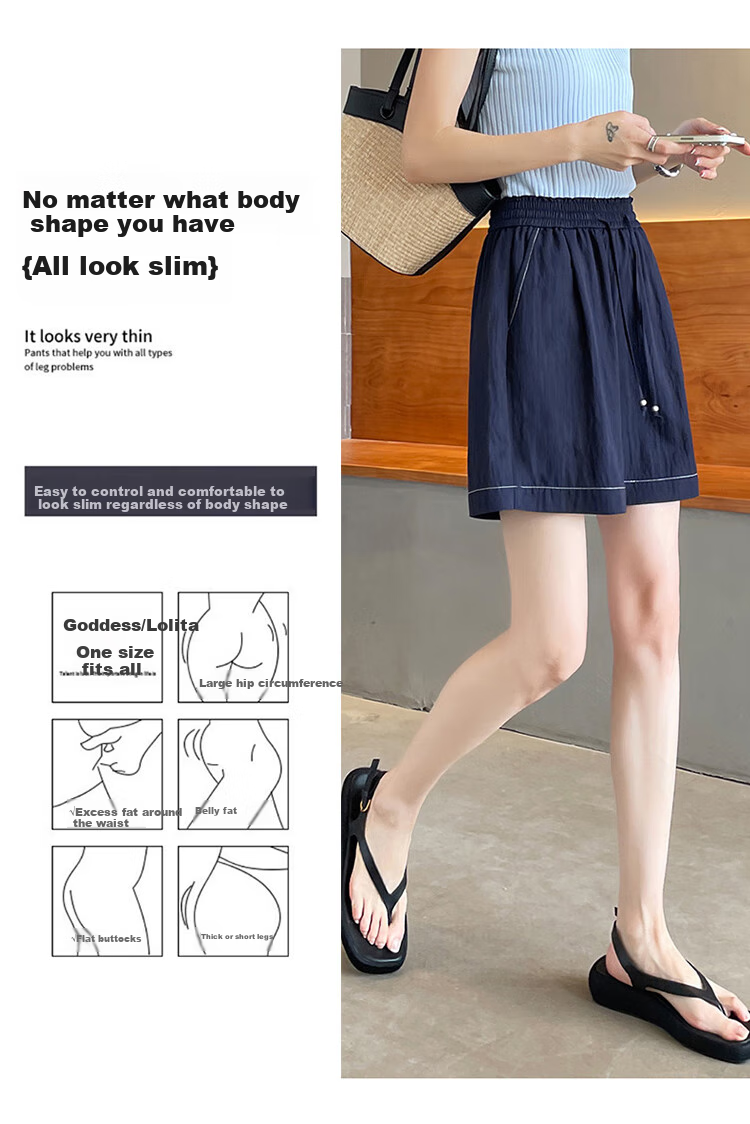Ziyouxi Ice Silk Denim-Like Shorts for Women, 2026 Summer Thin High-Waist Loose A-Line Five-Point Pants Wide-Leg Mid-Length Shorts 8