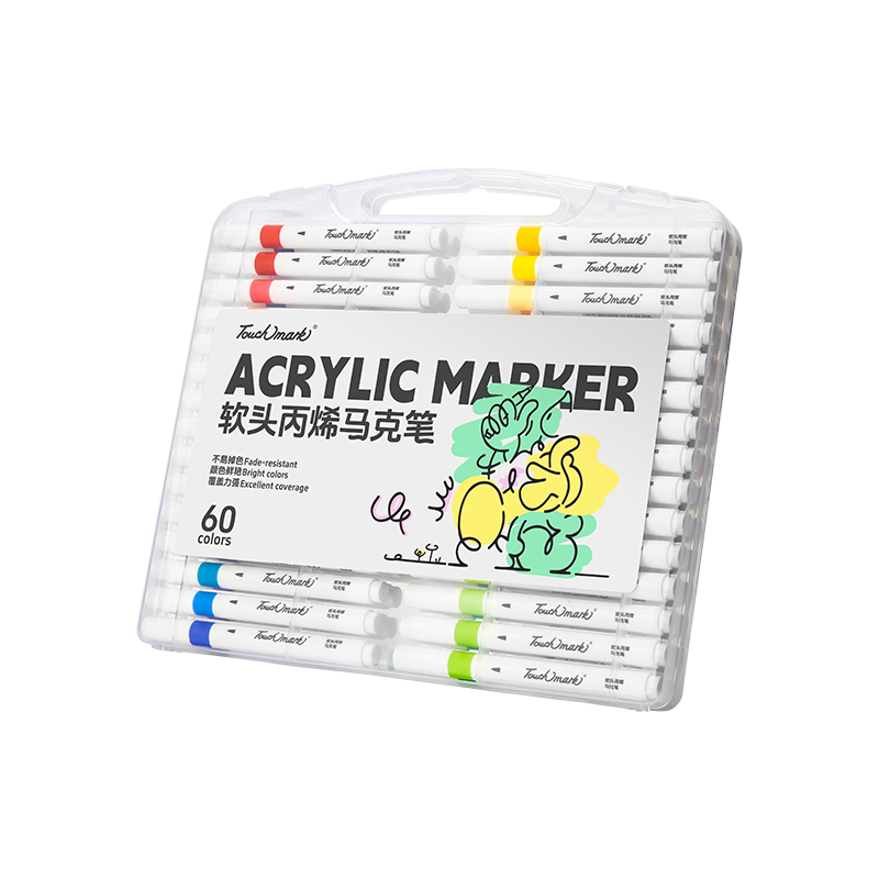Touch Mark Taichi 60-Color Acrylic Marker Soft Tip Student Art Special Opaque Layerable Watercolor Pen Birthday Gift for Boys and Girls