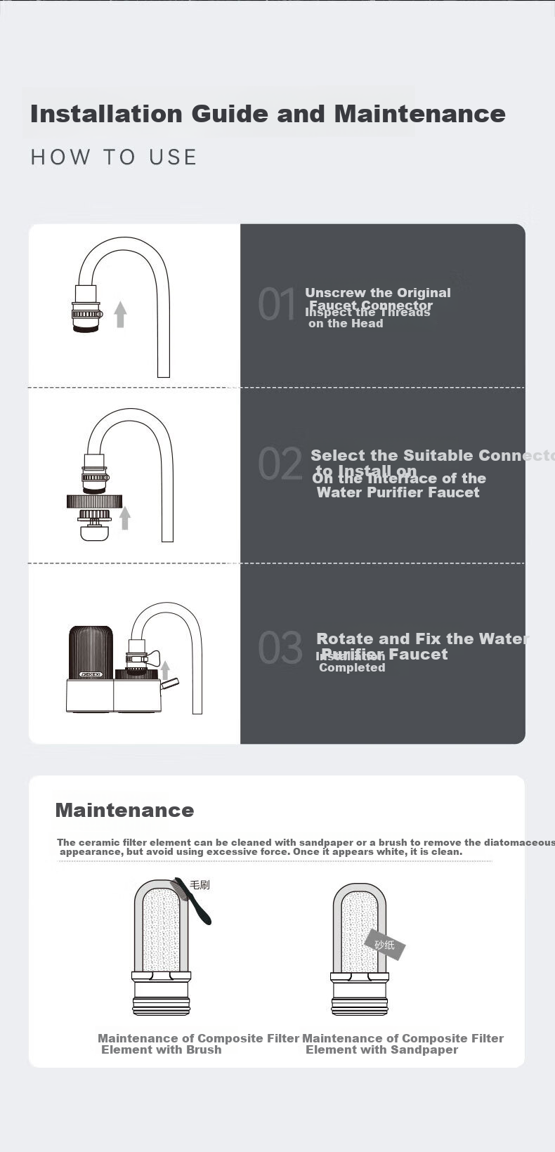Dexi German Water Purifier Faucet Tap Water Filter Household Direct Drinking Pre-Filter Kitchen Dedicated Water Purifier One Machine Six Cartridges | White [German Water Purification Expert] 15