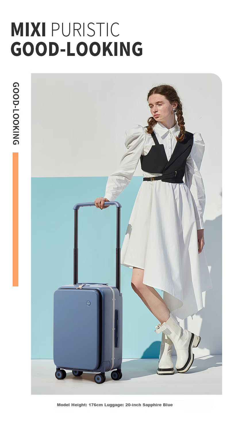 Mixi Front-Opening Luggage, Wide Handle Suitcase, Aluminum Frame Case, Men's 20-Inch Business Carry-On, Women's Password Lock Suitcase, Large Capacity 14