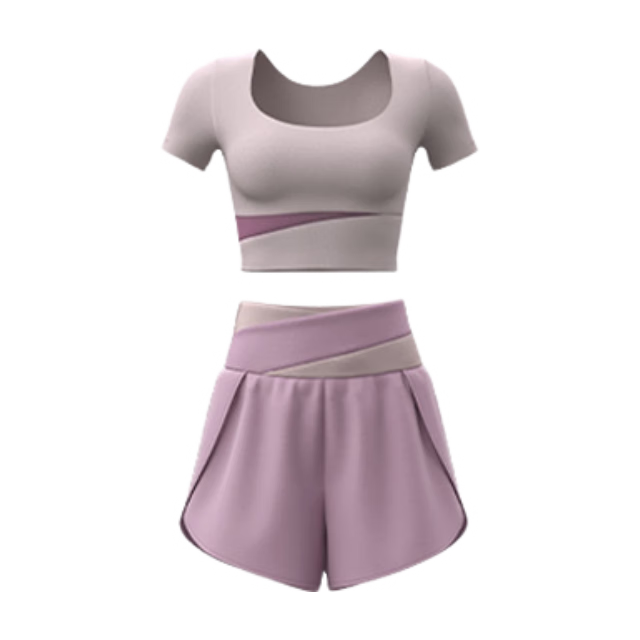 VICTORIATOURIST Women's Yoga Workout Set, Summer Sun Protection Fitness Outfit, Pilates Short-Sleeve Top And Shorts with Chest Pads, Two-Piece Set