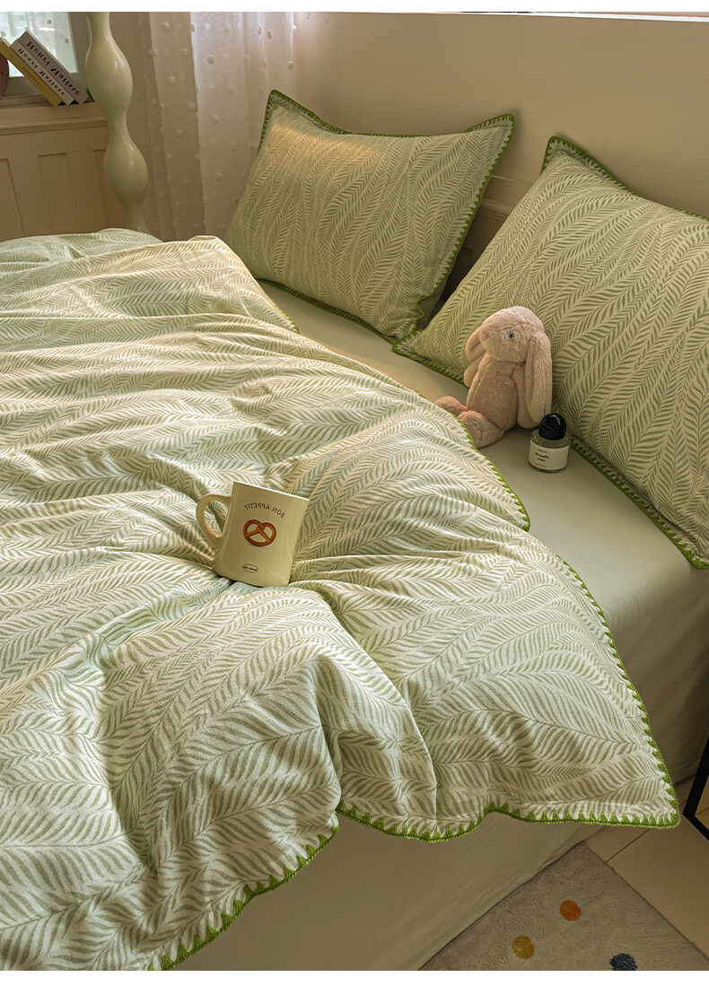 MUJI A-Class 100% Cotton Brushed Four-Piece Bedding Set 1.5/1.8m Bed Home Comfortable Skin-Friendly Pure Cotton Sheet Duvet Cover 200*230cm 3