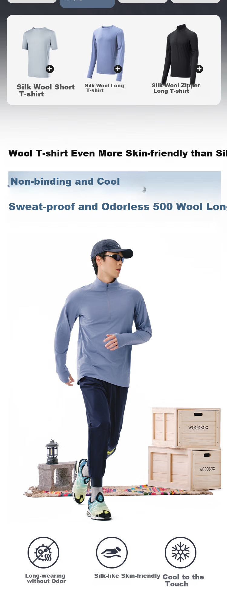 JD Original Autumn And Winter Deodorizing Wool Zipper Long-Sleeve T-Shirt for Men, Sports Outdoor Warm Top, Rock Blue, 3XL 1