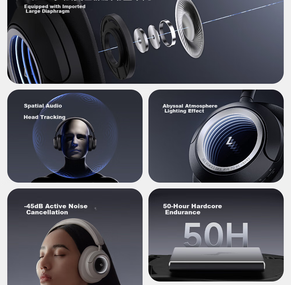 EDIFIER Halo Space Over-Ear Active Noise Cancelling Bluetooth Headphones, Gaming Headset, Wireless Bluetooth, 2.4GHz, High-Definition Microphone, Breakthrough Black, Graduation Gift 4