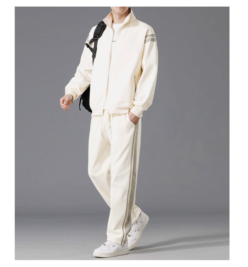 MiiOW Men's Autumn Winter Set Casual Sports Jacket and Pants Two-Piece Set, Bean Gray, L 11