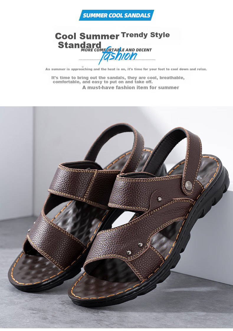 MEXICAN Top-Grain Leather Sandals for Men, Beach Shoes, Men's Slippers, Hollow-Out Casual Men's Shoes, Black, Size 44 2