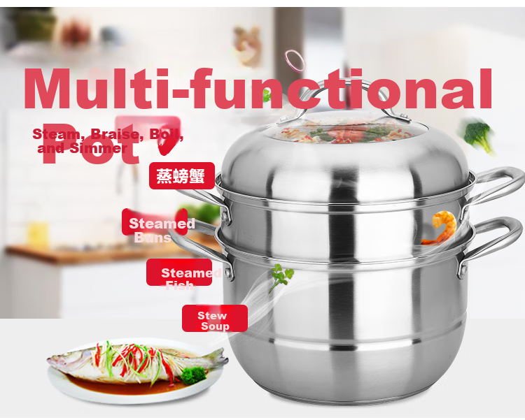 Maxcook Steamer Pot, Full 304 Stainless Steel, 36cm Two-Layer Steamer, Temperature-Sensing Bottom, Soup Pot, Compatible with Gas And Induction Stoves, MCZ729 5