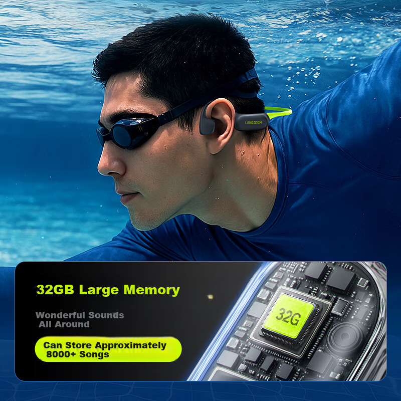 Беспроводные наушники Lanshidun AirSwim Neo с костной проводимостью, водонепроницаемые, Bluetooth 6.0, 32 ГБ памяти, для плавания, бега, езды на велосипеде