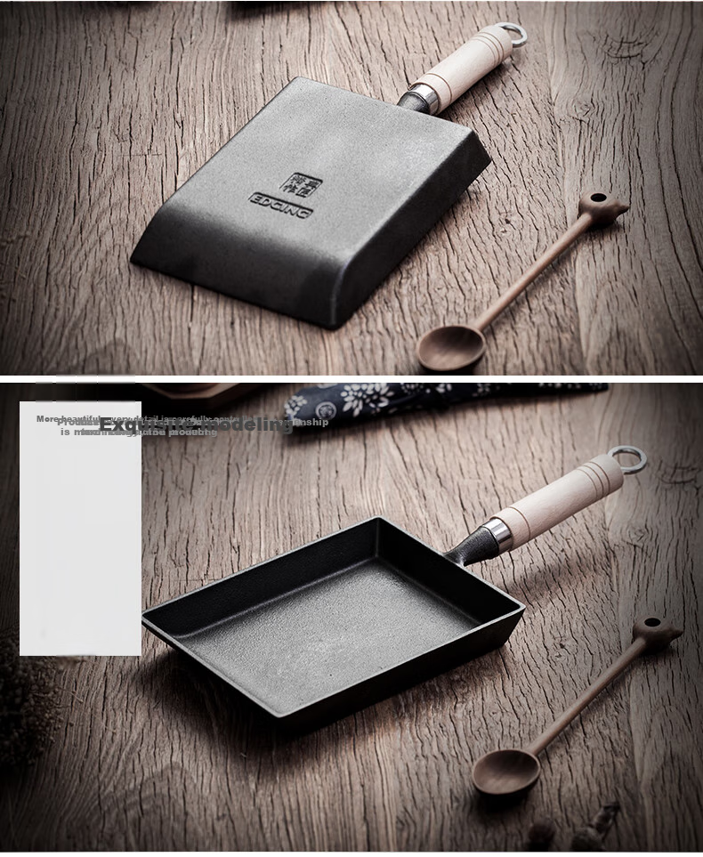Dianjiang Square Cast Iron Wok, Uncoated Non-Stick Pan, Breakfast Egg Roll Pan, Thick Egg Pan, Flat-Bottom Frying Pa 7