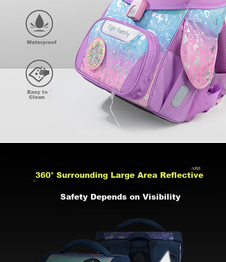 TigerFamily Elementary School Backpack for Grades 1-3, Spine-Protecting And Load-Reducing Children's Backpack, Double Shoulder Bag 4