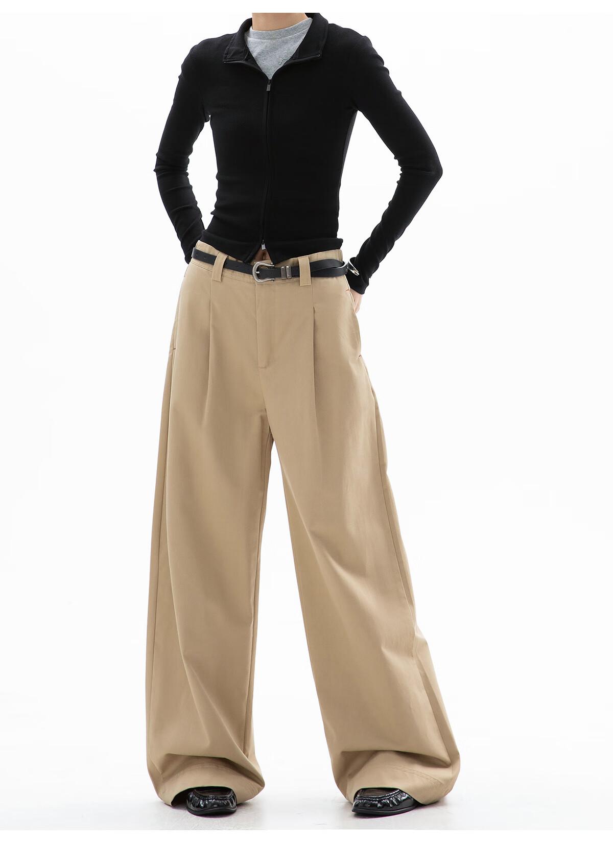 ICH MODE Women's American Style Straight-Leg Dress Pants Autumn Winter New Loose Wide-Leg Suit Trousers Casual Khaki Pants Khaki M 5