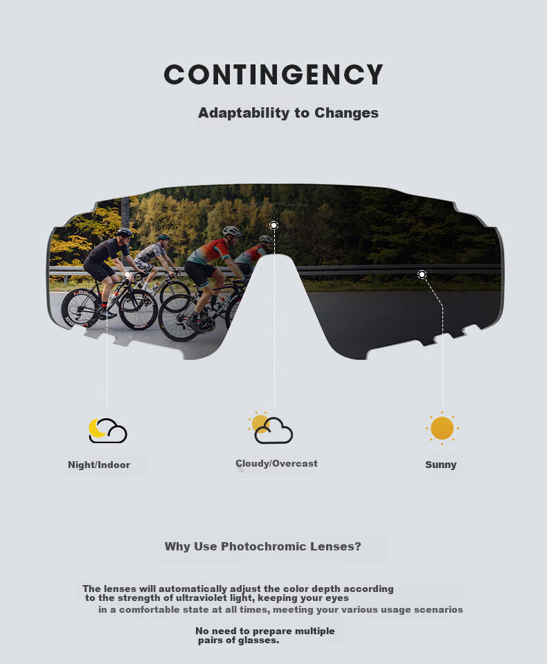 KAPVOE Full-Frame Photochromic Cycling Glasses, Day And Night Use Protective Goggles, Windproof Glasses for Road Bikes, Professional Mountain Bike Glasses for Nearsighted Users 5