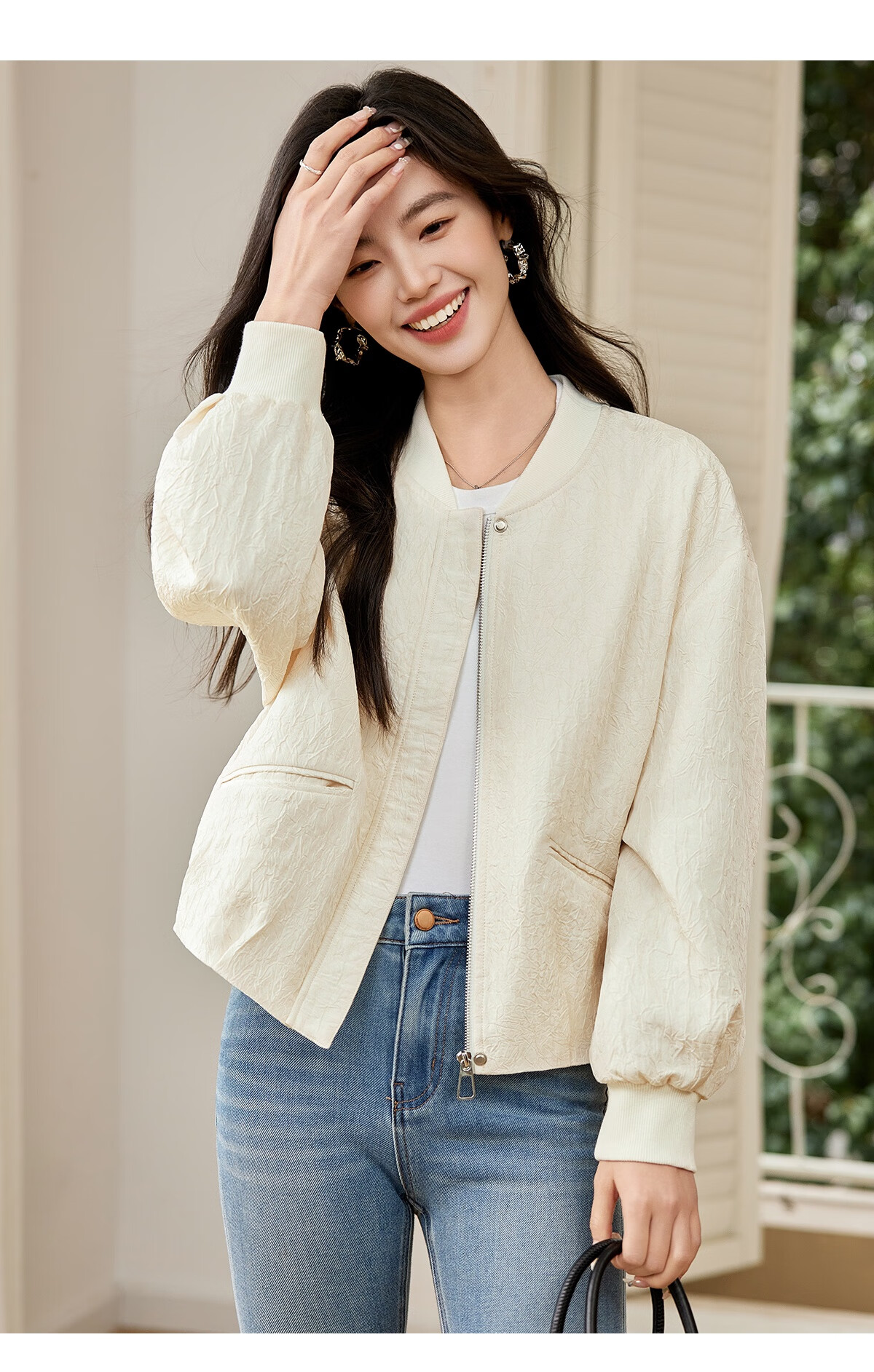 Taxiang Short Baseball Jacket for Women, Spring And Autumn Textured Design, Outerwear for Petite Figures, Cardigan T51D034 10