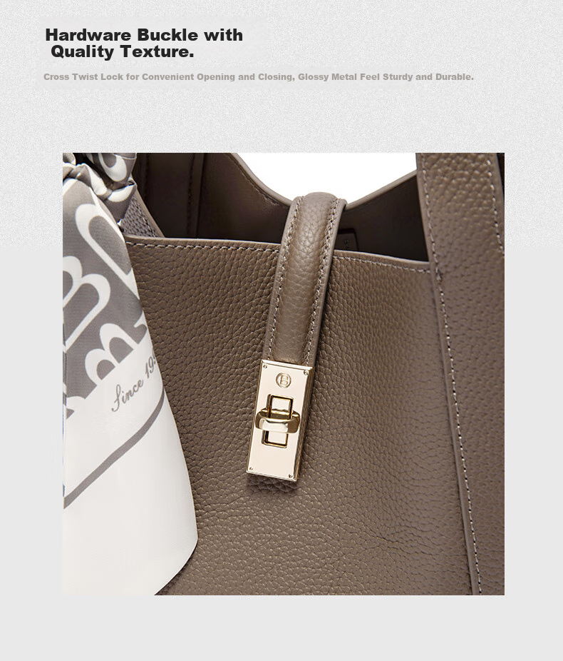 Belle Mother's Day Gift, Women's Handbag, High-Quality Genuine Leather Basket, Gift Satin Scarf Tote Bag BL828BX5 White 11