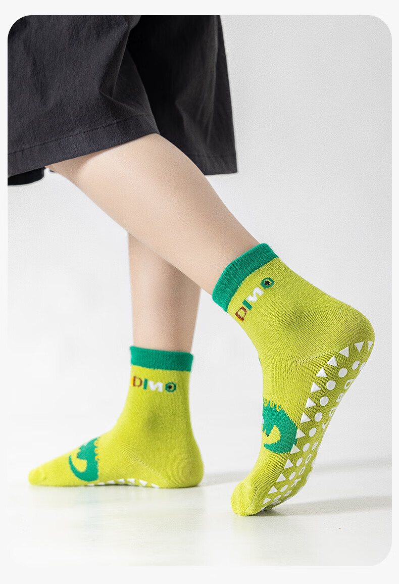 MiiOW Kids Non-Slip Anti-Cold Cotton Autumn Winter Boys Floor Socks Cartoon Green Dinosaur Sports Indoor Baby Socks 13