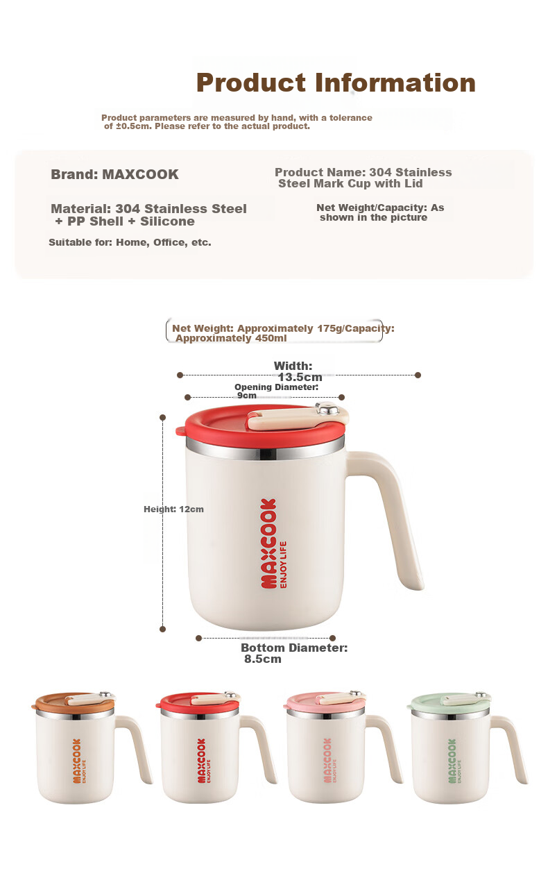 MAXCOOK Mug with Lid, 304 Stainless Steel Insulated Tea Cup, Coffee Oatmeal Breakfast Cup, Green MCB8692 9