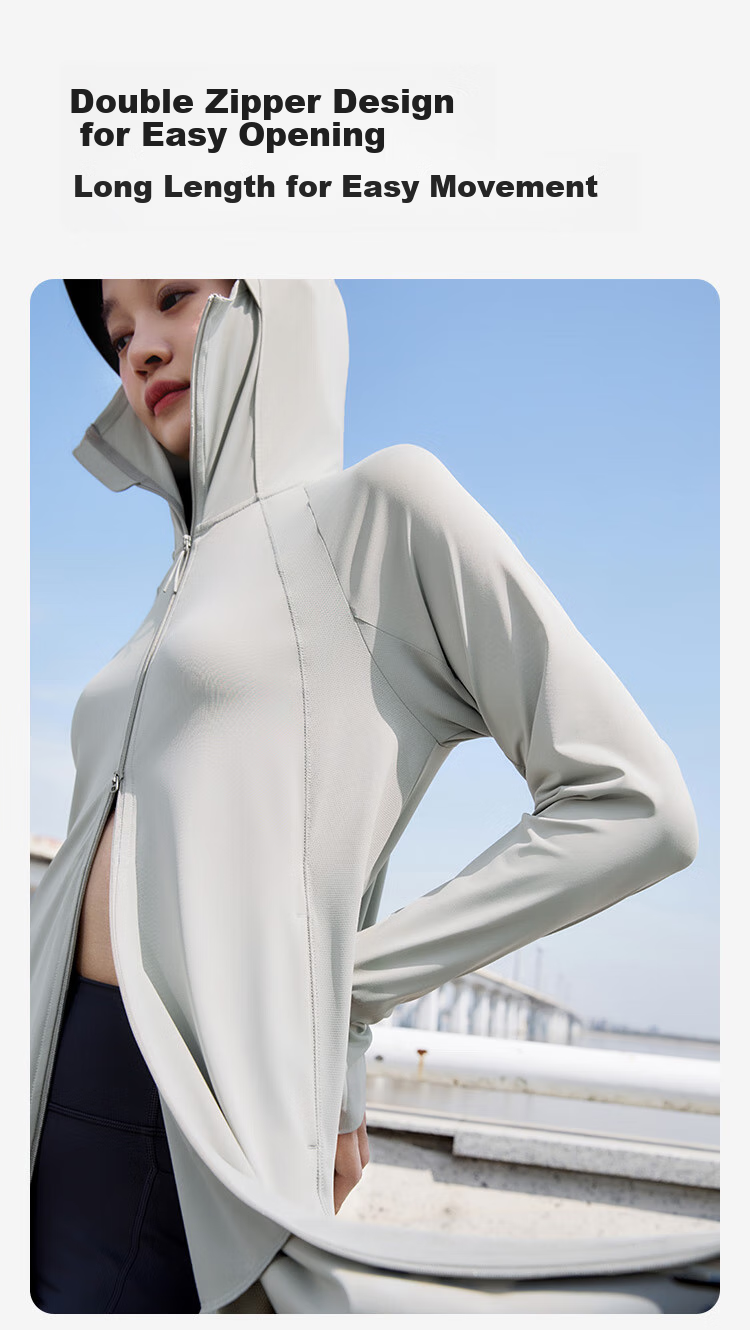 JD Original Long Sun Protection Clothing for Women, Breathable Ice Silk Cool-Feeling UV Protection Jacket Full Body Sun Protection Garment, Black, XS 4