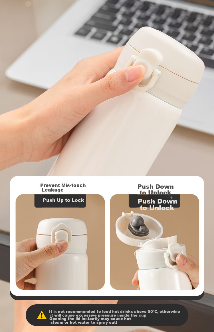 LOCK&LOCK Simple Spring Lid Insulated Mug for Men And Women, Stylish Thermos for Students, Portable Water Bottle, 480ML White 5