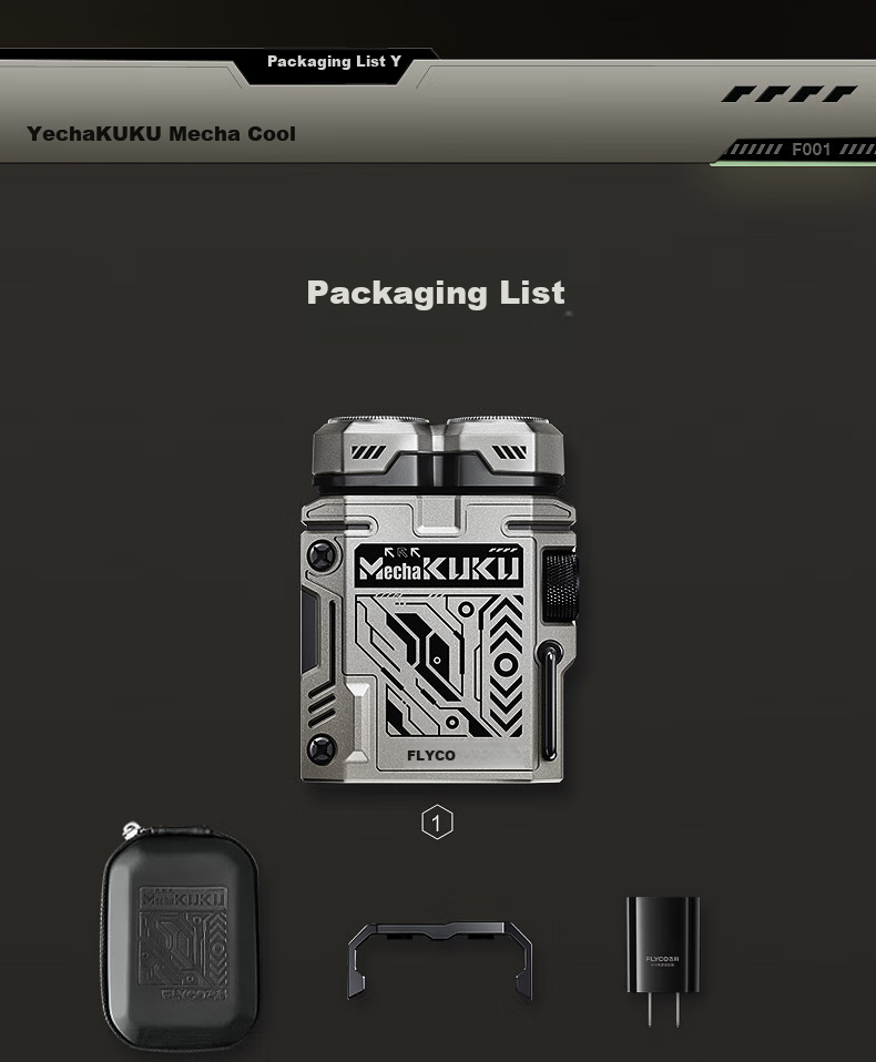 FLYCO [Recommended by Wang Yibo], Mecha Cool Men's Electric Shaver, Compact And Portable, Birthday Gift for Boyfriend Or Father, F001 Dazzling Black 7
