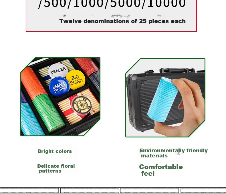 Miaoji Poker Chips Ceramic Chip Set for Texas Hold'em And Mahjong, 300 Pieces with Aluminum Box + Playing Cards MJ8329 4