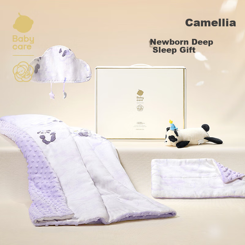 Babycare Camellia Newborn Dot Fleece Bedding Set of Four Pieces, Children's Nap Bedding, Pillowcase, Panda Car Desig