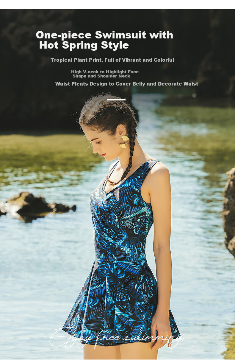 HEATWAVE Hot Spring Swimsuit for Women, New Style 2025, Tummy Control Slimming Swimwear for Plus Size And Middle-Aged Women, XL Blue Floral Patter 1