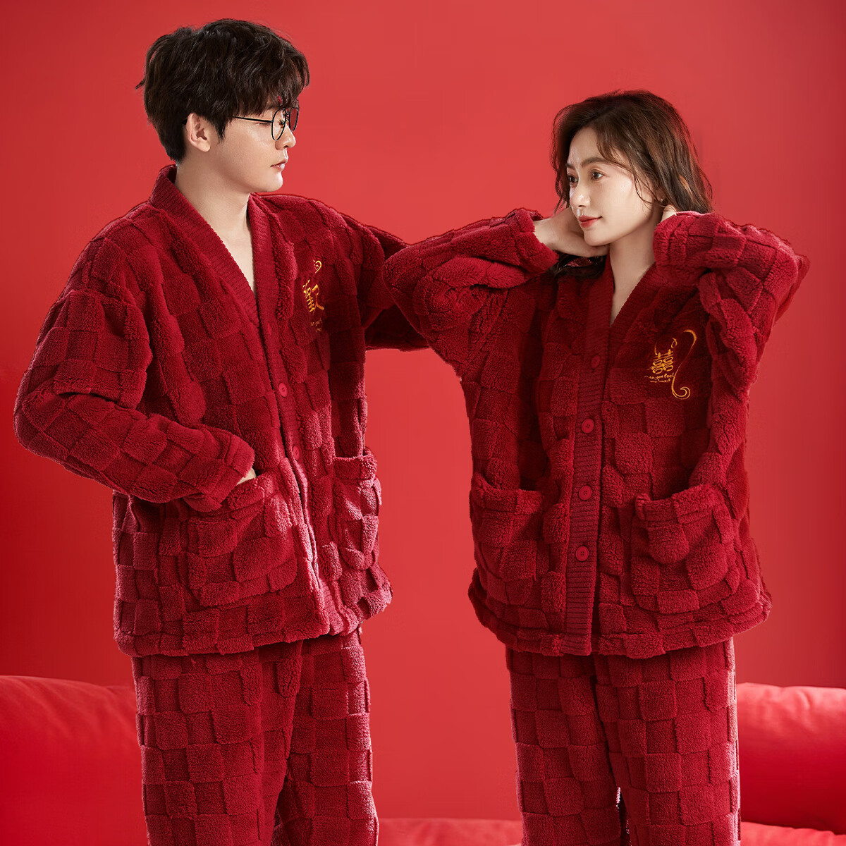 Zisehuayu [Wedding Couple Pajamas], Thickened Red Pajamas, Autumn And Winter, Zodiac Year, Men's And Women's Loungewear, Women's Style, 2XL