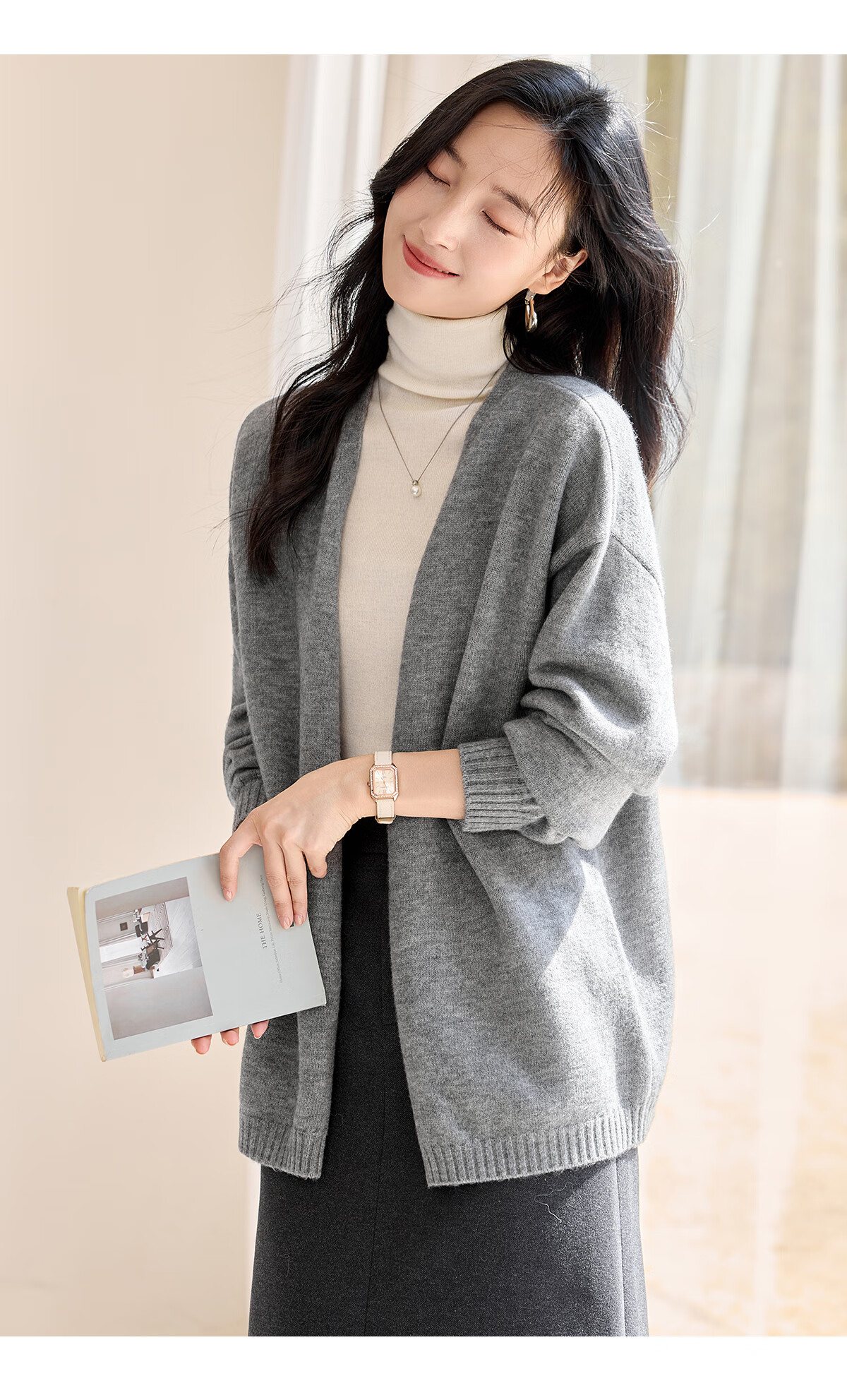 Chushen Autumn Winter Women's Knitted Cardigan Fashion V-Neck Classic Solid Color Versatile Knit Sweater S54Z068 10