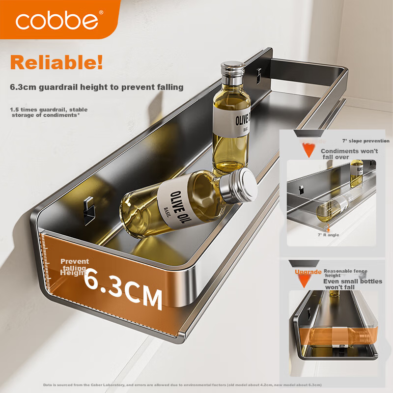 Настенная полка для хранения специй Cobbe, из нержавеющей стали, для кухни, с крючками, 40 см
