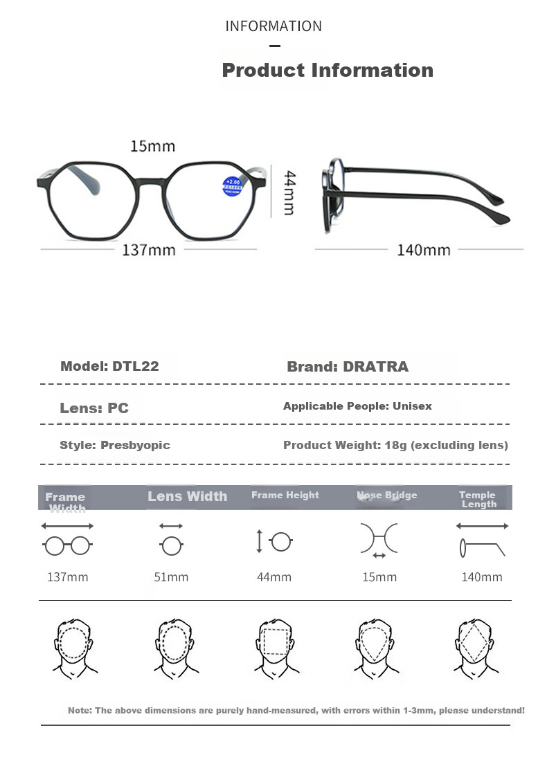 DRATRA HD Blue Light Blocking Reading Glasses Classic Fashion Lightweight Portable Adjustable Prescription Comfortable Fit 5